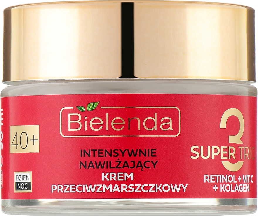 Intensive Moisturizing Anti-Wrinkle Cream 40+ - Bielenda Super Trio Retinol + Vit C + Kolagen — photo N1