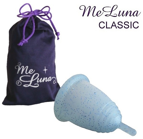 Menstrual Cup with Stem, size S, light blue glitter - MeLuna Classic Menstrual Cup — photo N1