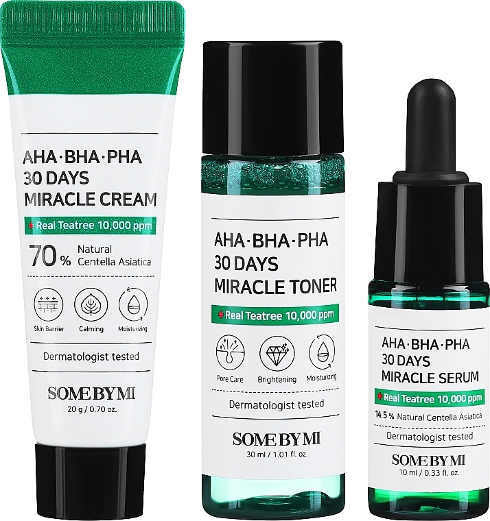 Set - Some By Mi AHA BHA PHA 30 Days Miracle Travel Kit (ton/30 ml + ser/10 ml + f/cr/20 g) — photo N2