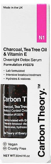 Night Detox Serum with Tea Tree Oil & Vitamin E - Carbon Theory Overnight Detox Serum Charcoal Tea Tree Oil & Vit E — photo N1