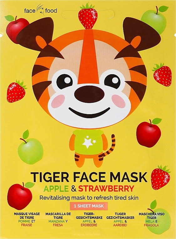 Apple & Strawberry Sheet Mask “Tiger” - 7th Heaven Face Food Tiger Face Mask Apple & Strawberry — photo N1