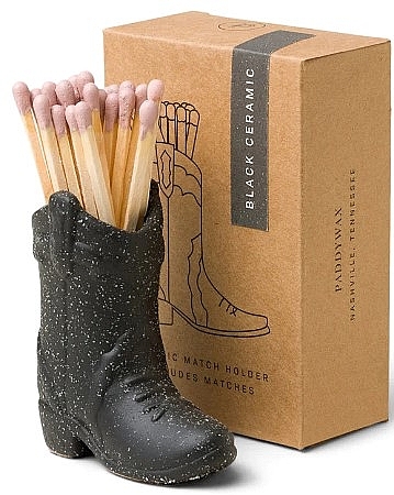 Matchstick case with filling, black - Paddywax Nashville Ceramic Boot Match Holder Black — photo N1