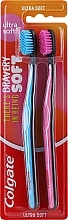 Ultra-Soft Toothbrush Set, 2 pcs, crimson + blue - Colgate Ultra Soft — photo N1