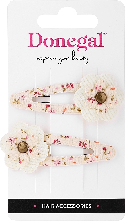 Hair Clips, FA-5622, beige with flowers - Donegal — photo N1