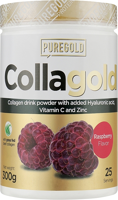 Raspberry Flavored Collagen + Hyaluronic Acid, Vitamin C and Zinc - PureGold CollaGold Raspberry — photo N2