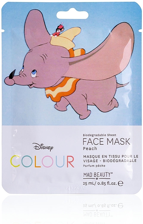 Dambo Face Mask - Mad Beauty Disney Colour Biodegradable Sheet Face Mask Peach — photo N2