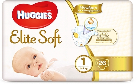 Elite Soft 1 Diapers, 2-5 kg, 26 pcs. - Huggies — photo N2