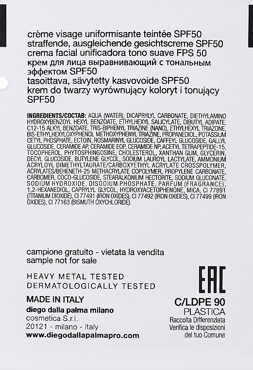 GIFT! Uniforming Tinted Face Cream - Diego Dalla Palma Soothing Uniforming Tinted Cream SPF50 (sample) — photo N4