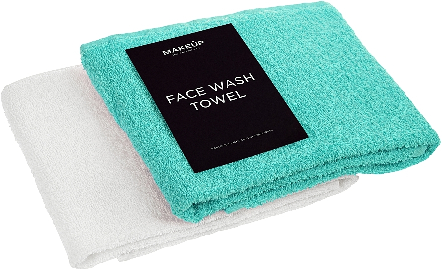 Face Towel Set 'Twins', white and turquoise - MAKEUP Face Towel Set Turquoise + White — photo N2