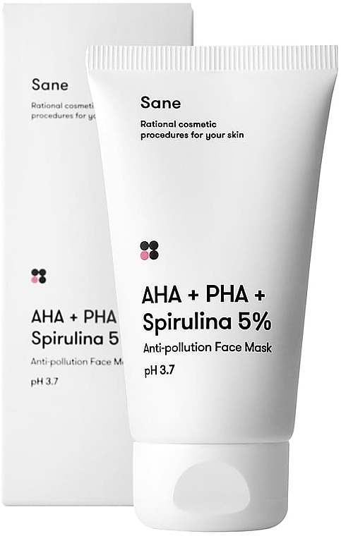 Detox Face Mask with AHA + PHA + 5% Spirulina - Sane AHA + PHA + Spirulina 5% Anti-pollution Face Mask — photo N1