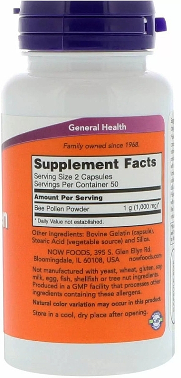 Dietary Supplement "Bee Pollen", 500mg - Now Foods Bee Pollen — photo N17