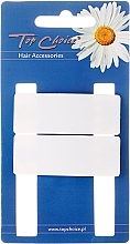 Hair Clip "White Collection", rectangular, white, 2 pcs - Top Choice — photo N1