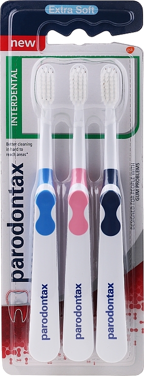Toothbrush Set, extra soft, dark blue+pink+blue - Parodontax Interdental Extra Soft — photo N1