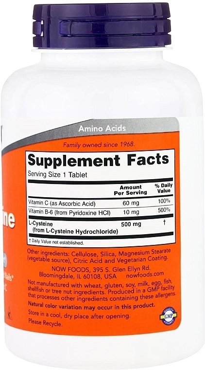 L-Cysteine Dietary Supplement, 500mg - Now Foods L-Cysteine Tablets — photo N5