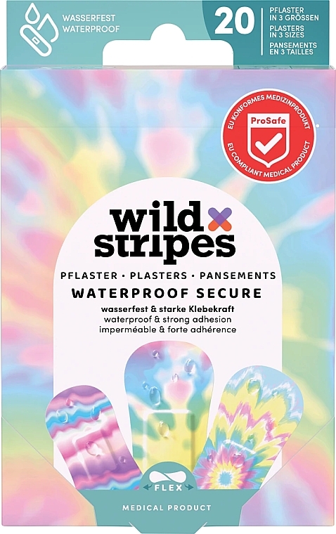 Waterproof Plasters, Pack of 20 - Wild Stripes Plasters Waterproof Secure Rainbow — photo N1