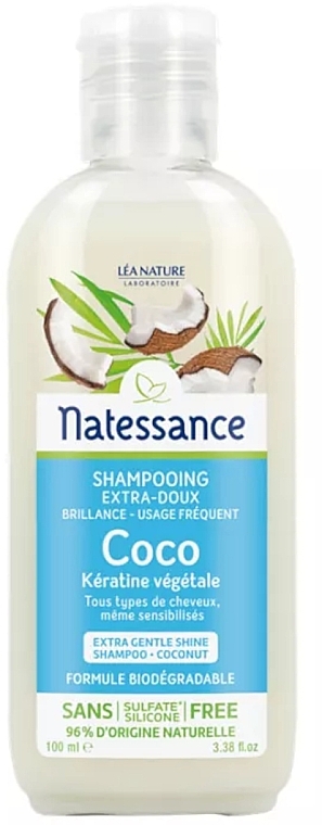 Shine Shampoo with Coconut Oil - Natessance Extra Gentle Shampoo Coconut — photo N1