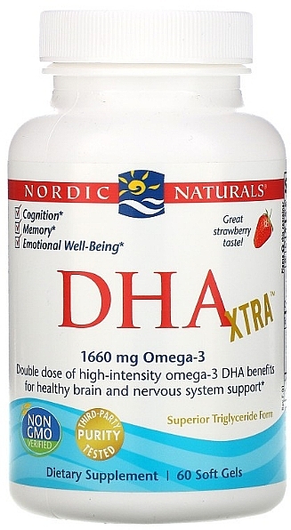 Dietary Supplement "Omega 3" with Strawberry Taste, 1660mg - Nordic Naturals DHA Strawberry — photo N1