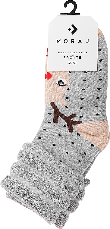 Warm Socks with Christmas Print, CSL450-037, grey with deer - Moraj — photo N1