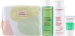 Set - Clarins Cleansing Bag Combination & Oily Skin (cl milk/200ml + f/lot/200ml + f/scr/15ml + bag/1pc) — photo N2