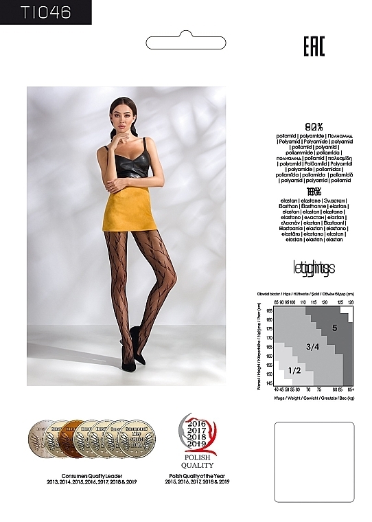 Fishnet Tights with Pattern, TI046, nero - Passion — photo N5