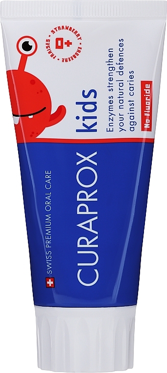 Children's paste with strawberry flavor, fluorine-free, 0+ - Curaprox For Kids Toothpaste — photo N1