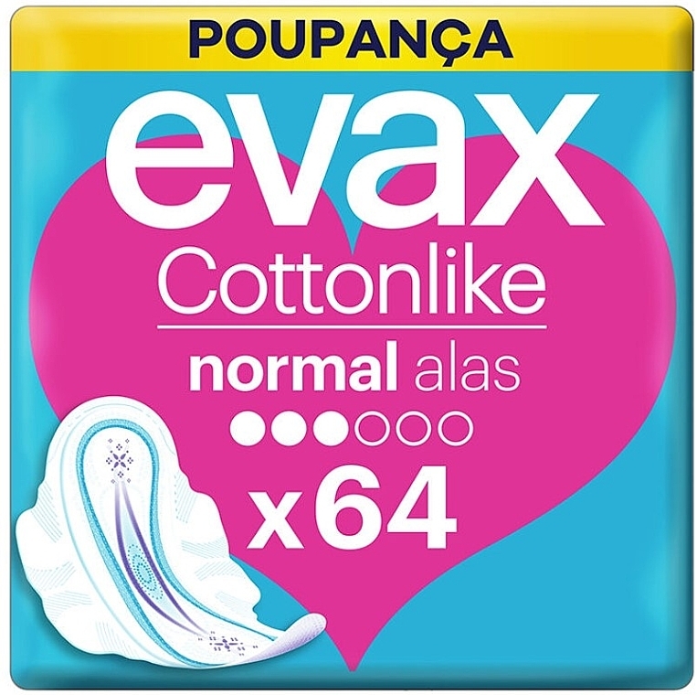 Sanitary Pads with Wings 'Normal', 64 pcs. - Evax Cottonlike — photo N1