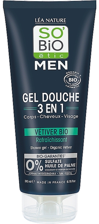 Vetiver Shower Gel & Shampoo 3in1 - So’Bio Etic MEN 3-in-1 Vetiver Shower Gel — photo N1