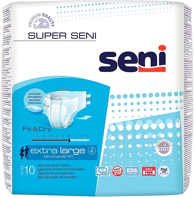 Adult Diapers, 130-170 cm - Super Art Extra Large 4 Fit & Dry — photo N1