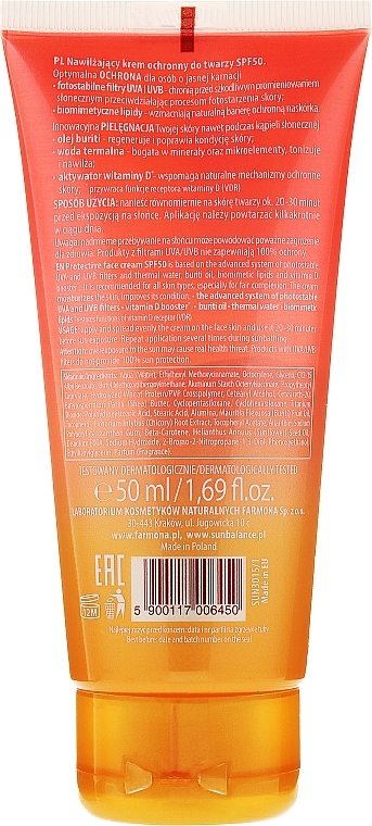 Moisturizing Face Cream - Farmona Sun Balance Cream SPF50 — photo N2