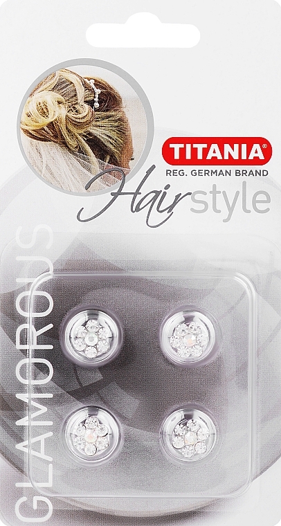 Hair Clip with Crystals, 1,4 cm, 4 pcs - Titania — photo N1