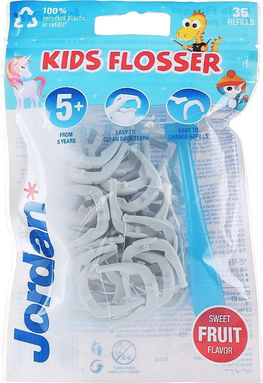 Set, grey-blue - Jordan Kids Flosser (floss/1pc+refills/36pcs) — photo N1