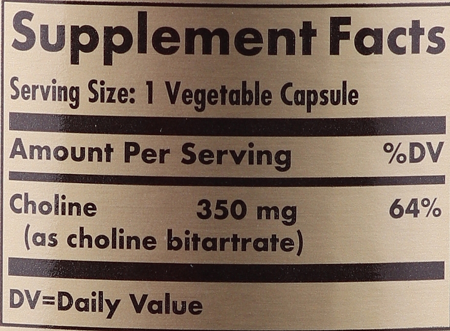 Dietary Supplement "Choline" - Solgar Choline 350 mg — photo N3