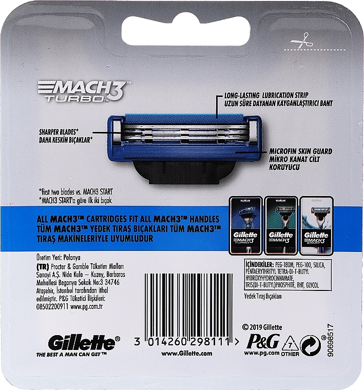 Shaving Razor Rifills, 12 pcs. - Gillette Mach3 Turbo — photo N25