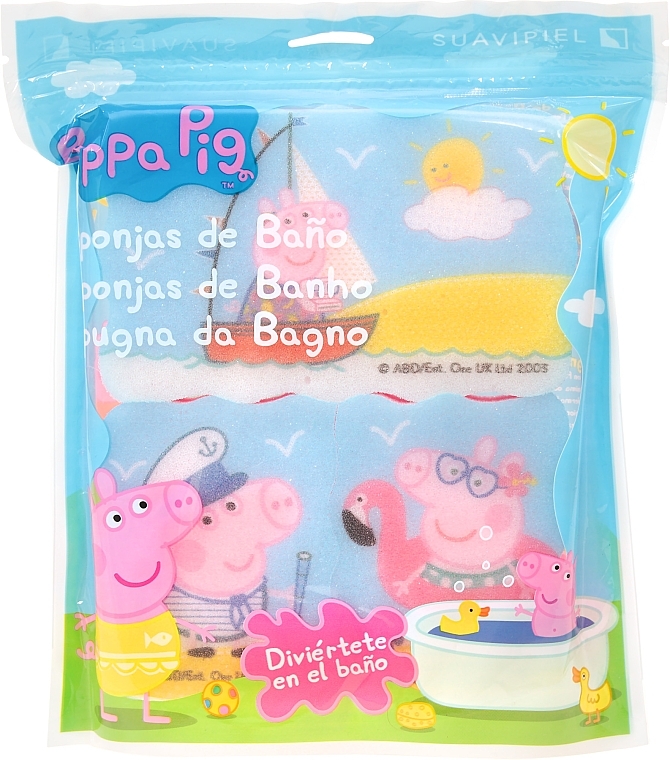 Bath Sponge Set 'Peppa Pig', 3 pcs, sea, pink - Suavipiel Peppa Pig Bath Sponge — photo N1