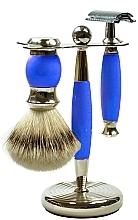 Shaving Set - Golddachs Synthetic Hair, Safety Razor Polymer Blue Chrom (sh/brush + razor + stand) — photo N4