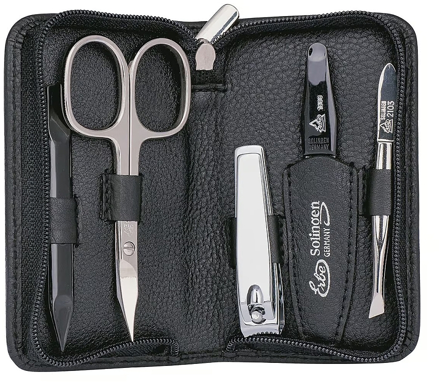 Manicure Set, 5 tools 'Siena', with zipper, black - Erbe Solingen Manicure Zipper Case — photo N3