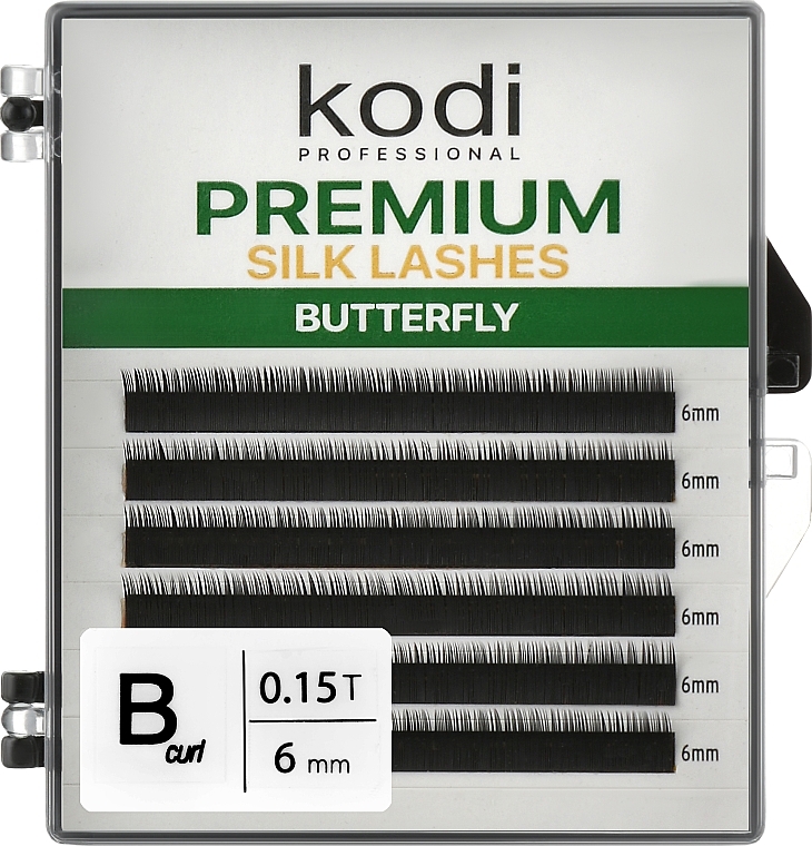 Butterfly Green B 0.15 False Eyelashes (6 rows: 6 mm) - Kodi Professional — photo N1