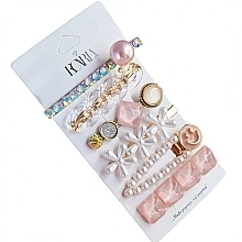 Fragrances, Perfumes, Cosmetics Hair Clip Set, 6 pcs, SP204, pink with rhinestones - Ecarla