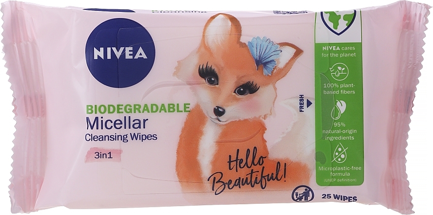 Biodegradable Micellar Makeup Remover Wipes, 25 pcs - Nivea Biodegradable Micellar Cleansing Wipes 3 In 1 — photo N4