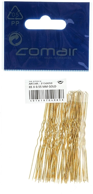 Thin Hair Pins, golden, 65 mm - Comair — photo N1