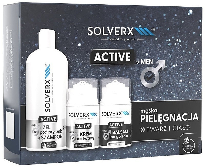 Set - Solverx Men Active (ash/balm/50ml+f/cr/50ml+sh/gel/400ml) — photo N1