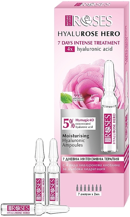 Moisturizing Face Ampoules with Hyaluronic Acid - Nature of Agiva Roses Hyalurose Hero Ampoules — photo N6
