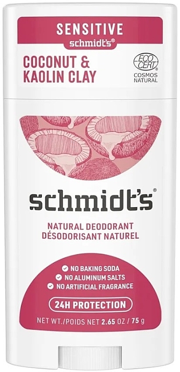 Coconut and Kaolin Clay Natural Deodorant Stick - Schmidt's Sensitive Natural Deodorant Coconut & Kaolin Clay — photo N1