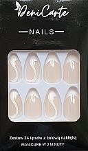 False Nails 'White French with Swirls', 24 pcs. - Deni Carte Tipsy White French Swirl 9201 — photo N1