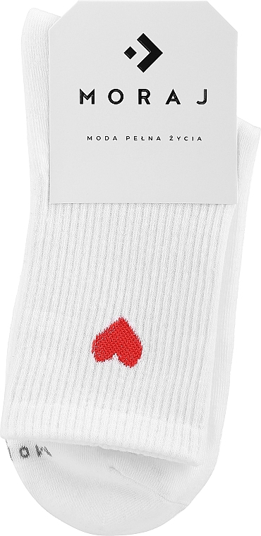 Women High Cotton Socks with Heart, white - Moraj — photo N1