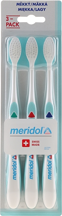 Toothbrush, soft, 3pcs, green + red + blue - Meridol Gum Protection Soft Toothbrush — photo N1