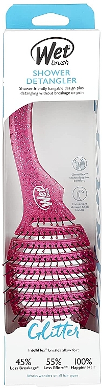 Hair Brush for All Hair Types, pink - Wet Brush Shower Detangler Pink Glitter — photo N1