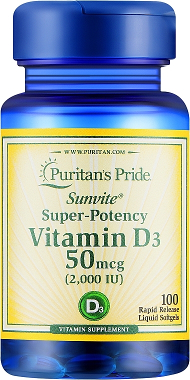 Vitamin D3 Dietary Supplement, 50 mcg - Puritan's Pride Vitamine D3 — photo N1