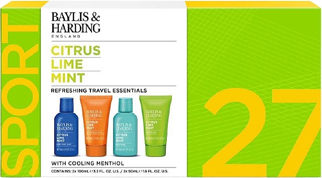 Set - Baylis & Harding Citrus Lime Mint Refreshing Travel Essentials Gift Set (hair/body/wash/100 ml + sh/gel/50 ml + ash/balm/50 ml + f/wash/100 ml) — photo N3