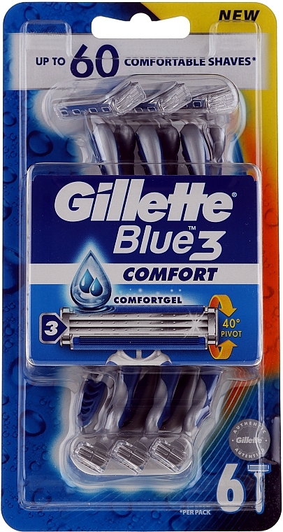 Disposable Shaving Razor Set, 6 pcs - Gillette Blue 3 — photo N1